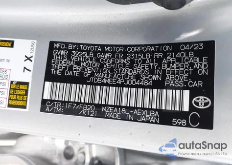 2023 Toyota Corolla Le from USA, damaged, VIN JTDB4MEE4PJ004484